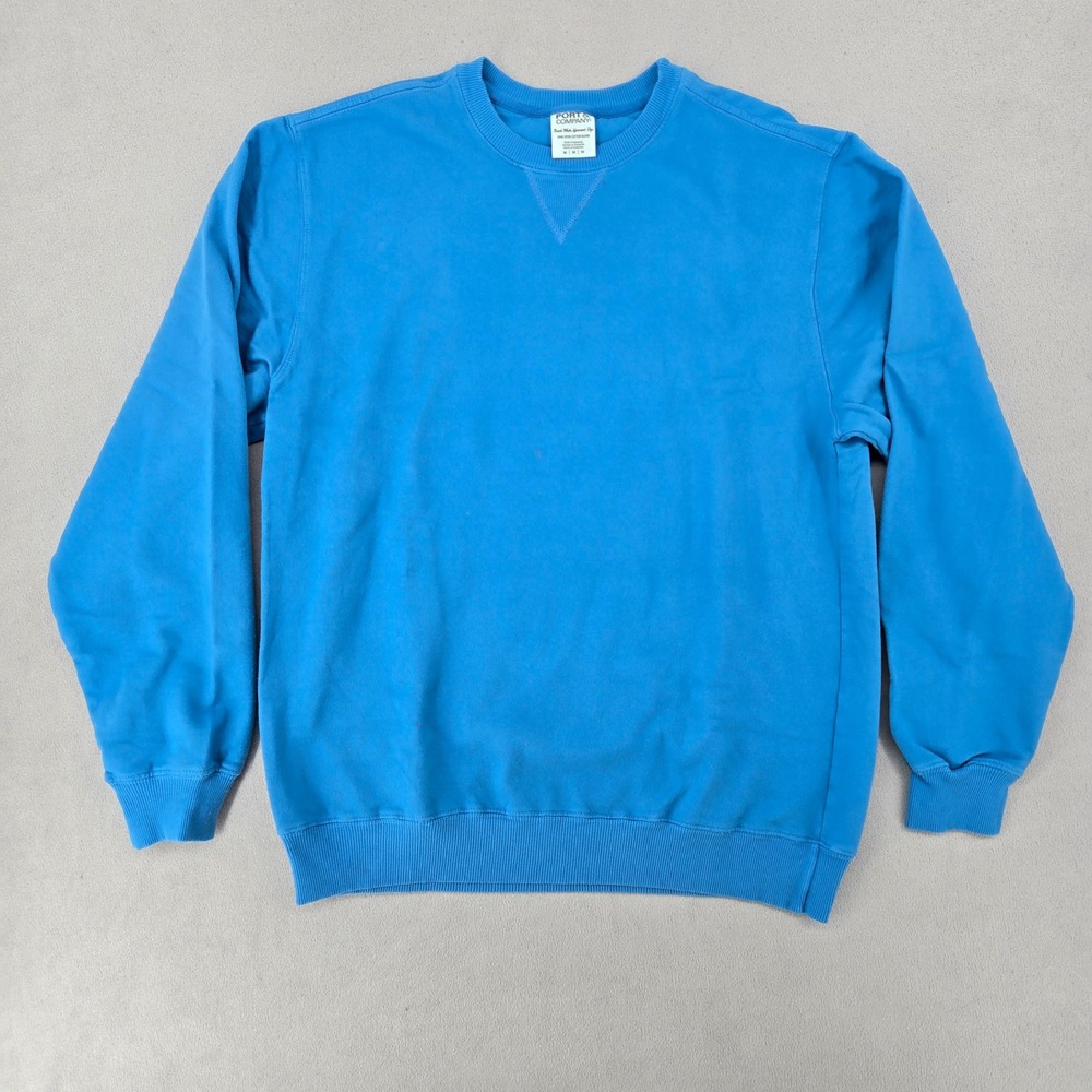 Port & Company Mens NWOT Medium Blue‎ Sweatshirt Beach Wash Garment Dye V-Stitch